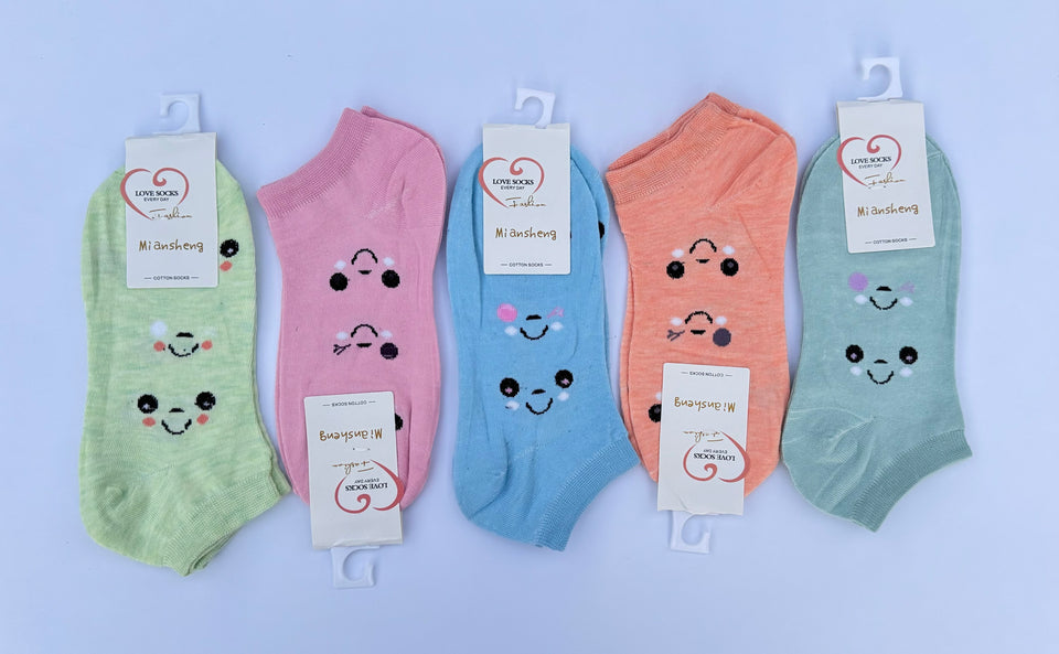 Ladies Ankle Socks Smiley (Pack of 5)